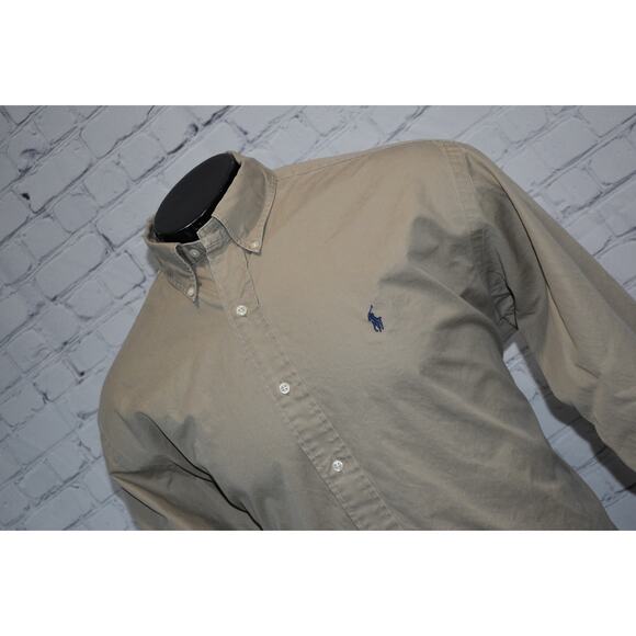 Vintage Polo Ralph Lauren Dress Shirt BLAKE Mens Size Large Classic Fit Tan - Picture 1 of 7